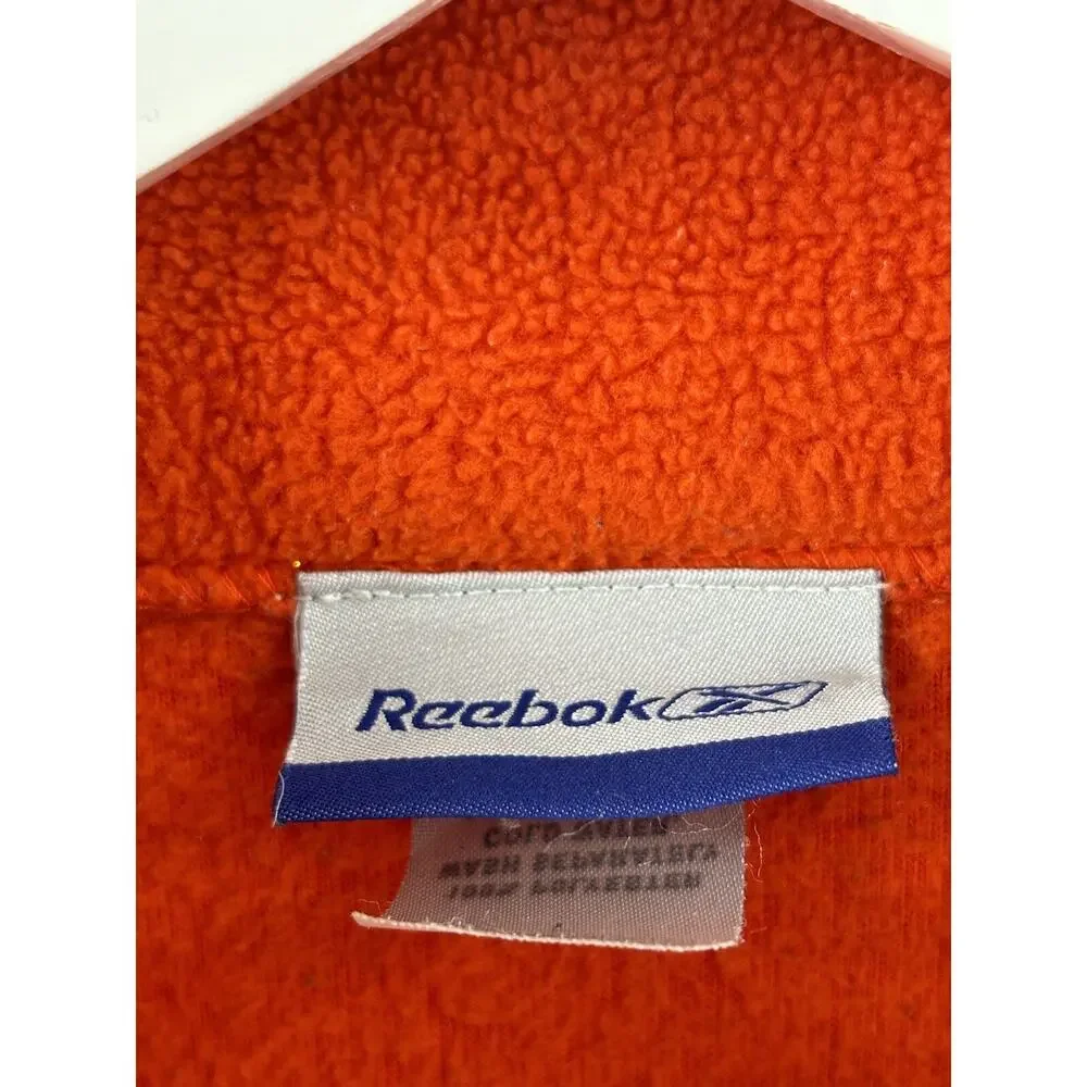 Vintage Reebok Jacket Mens Large Orange Fleece 1/4 Zip Pullover Retro Pockets